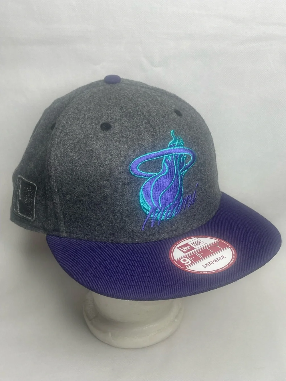 Miami Heat New Era 9Fifty Wool Hat Gray Purple Snapback Hardwood Classic NBA Cap
